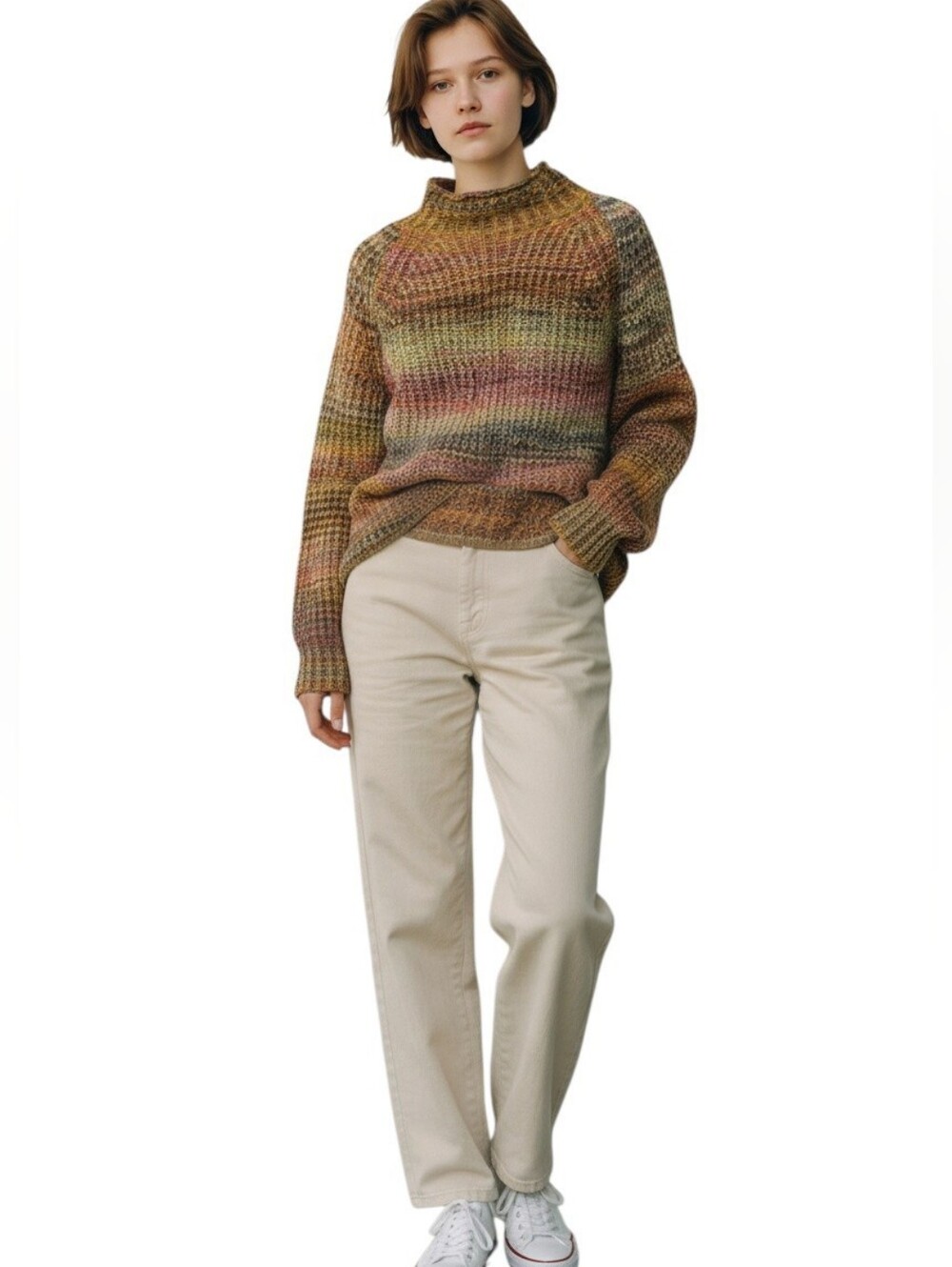 Lou & Grey x Loft Autumn Knit Sweater Size Large Green Orange